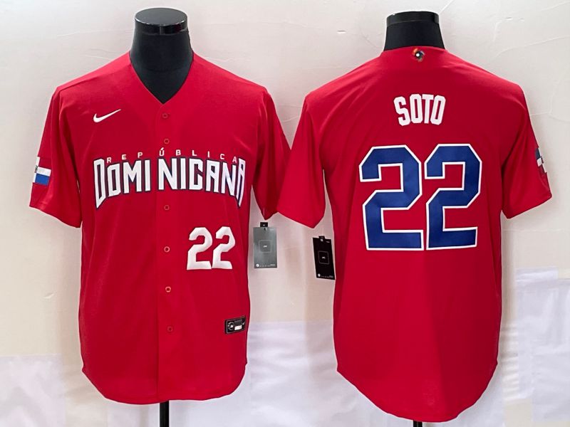 Men 2023 World Cub Dominicana #22 Soto Red Nike MLB Jersey4